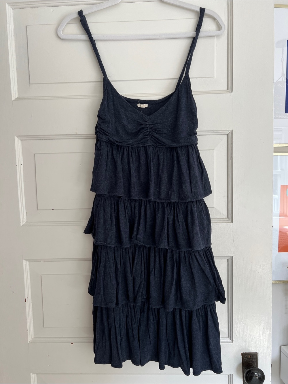 J. Crew Blue Tiered Spaghetti-Strap Midi Dress